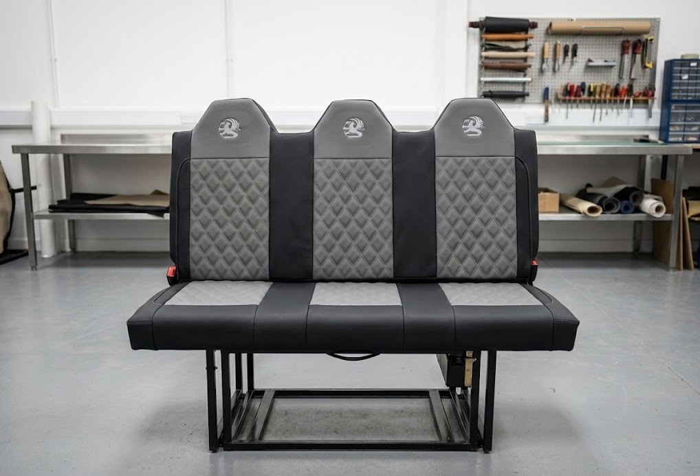 Black and grey full width rock n roll bed Vauxhall Blue Note Upholstery